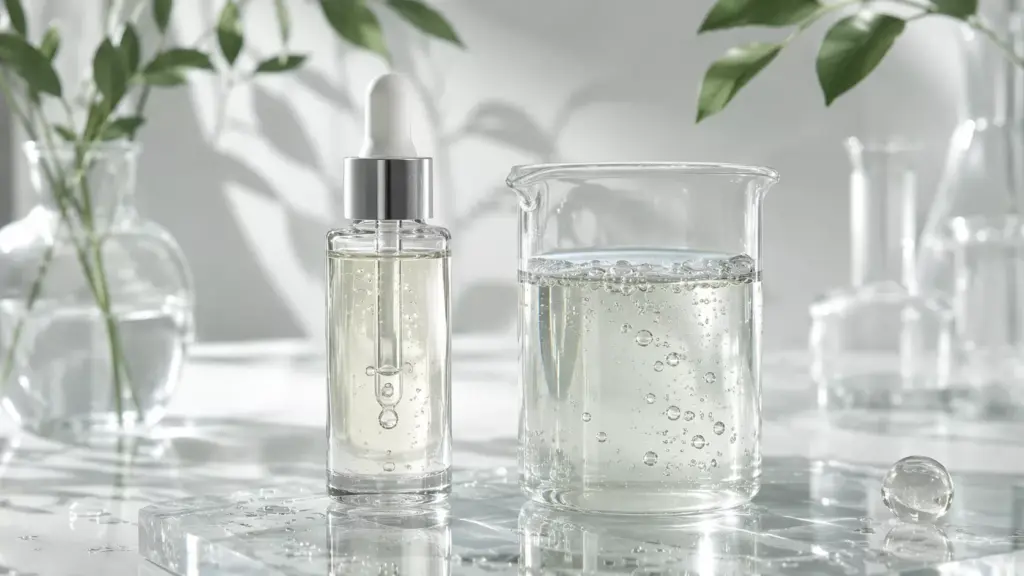 The Ultimate Korean Exfoliation Routine for Glass Skin: Slough Flakes Without Stripping 3 A minimalist, scientific display of advanced chemical acids and hydrating buffers used in a safe korean exfoliation routine to clear micro-congestion.