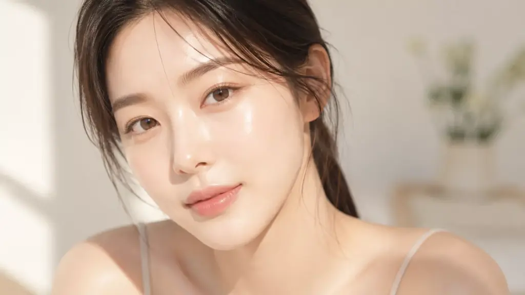 How to Get the Ultimate Korean Glass Skin Routine: Modern Overnight Trends 2 A beautiful young Korean woman with ultra-luminous, plumper, and dew-drenched complexion, representing the ultimate result of a consistent korean glass skin routine.