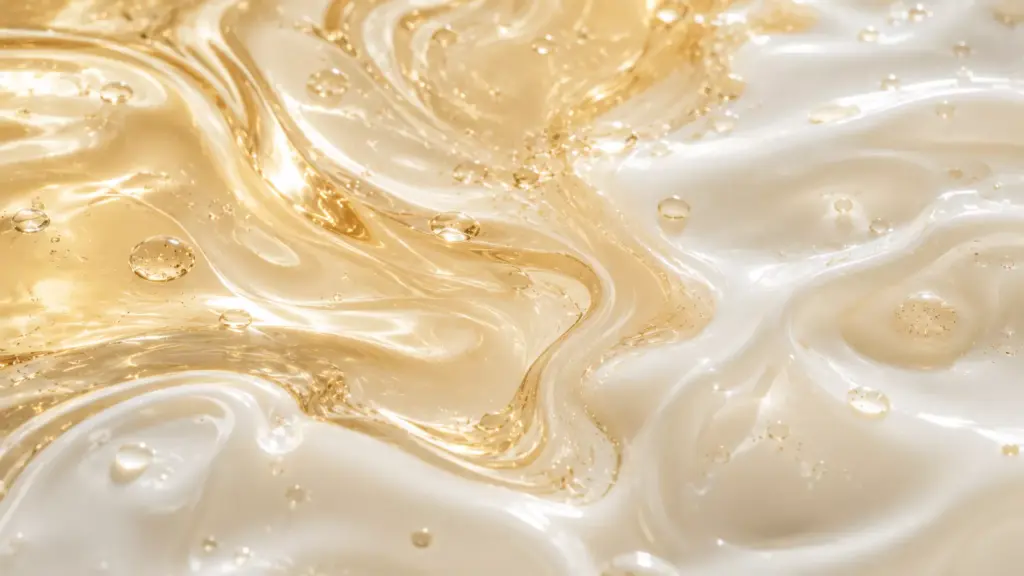 The Lipophilic Blueprint: Re-Engineering the Double Cleansing Method for Barrier Preservation 3 A macro texture shot of a light milky fluid ripple, illustrating the perfect emulsification step of the double cleansing method.
