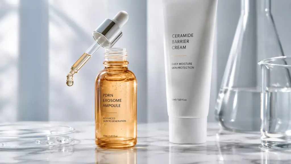 The Collagen Matrix Synergy: Why Pairing Peptides and Retinol Is the Ultimate Anti-Aging Powerhouse 2 A photorealistic product close-up highlighting the powerful combination of Peptides and Retinol for collagen matrix renewal and barrier safety.